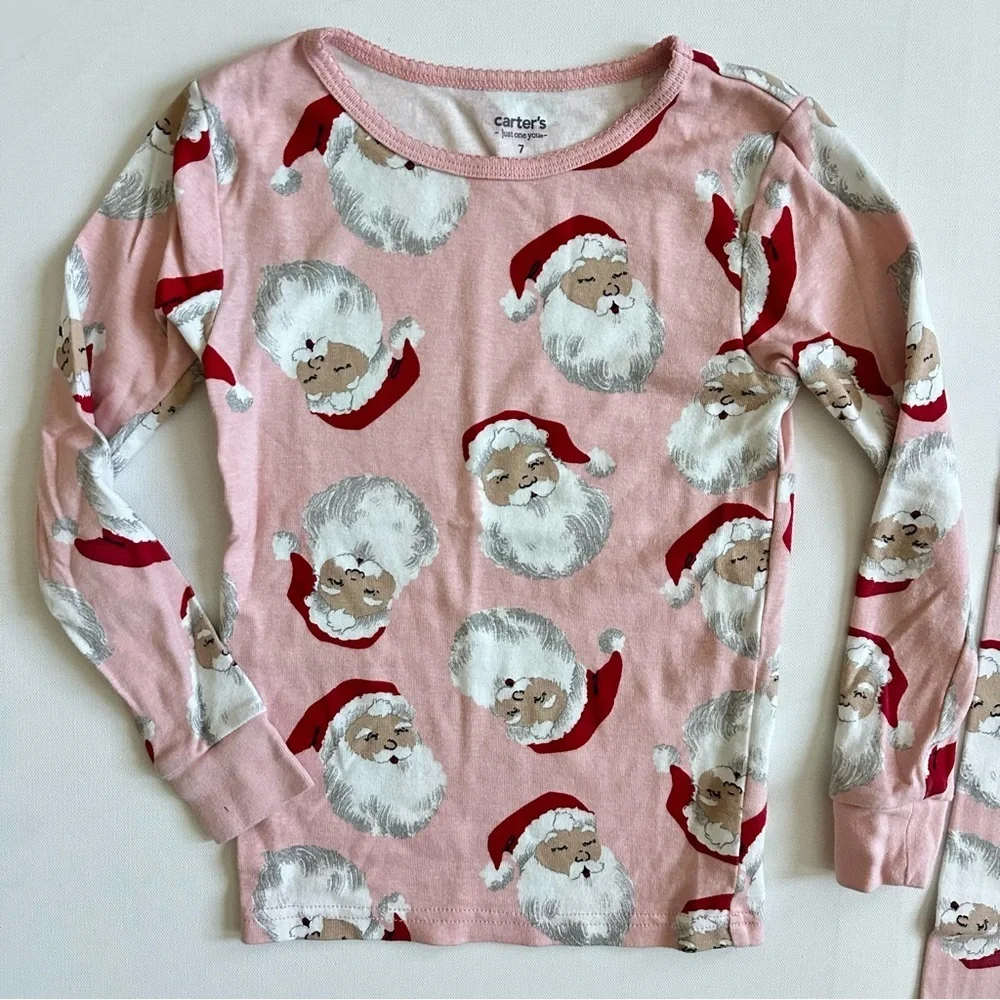Carter's Pink Santa Kids Pajama Set Size 7
